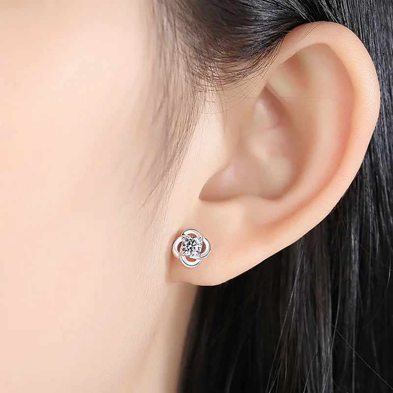 925 Silver Crystal Flower Stud Earrings