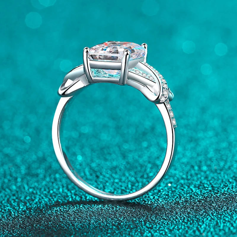 3CT Moissanite Emerald Cut Ring White Gold Plated