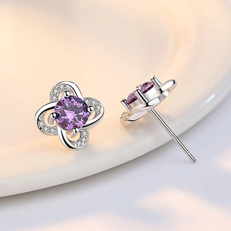 Elegant Flower Crystal 925 Sterling Silver Stud Earrings