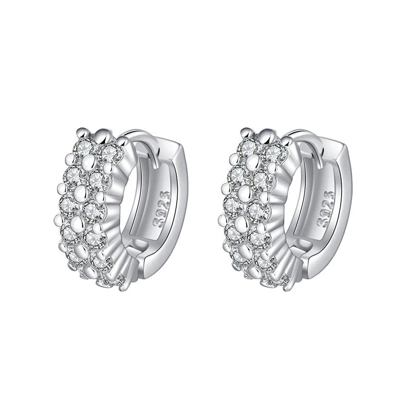 925 Sterling Silver Double Row Crystal Hoop Earrings