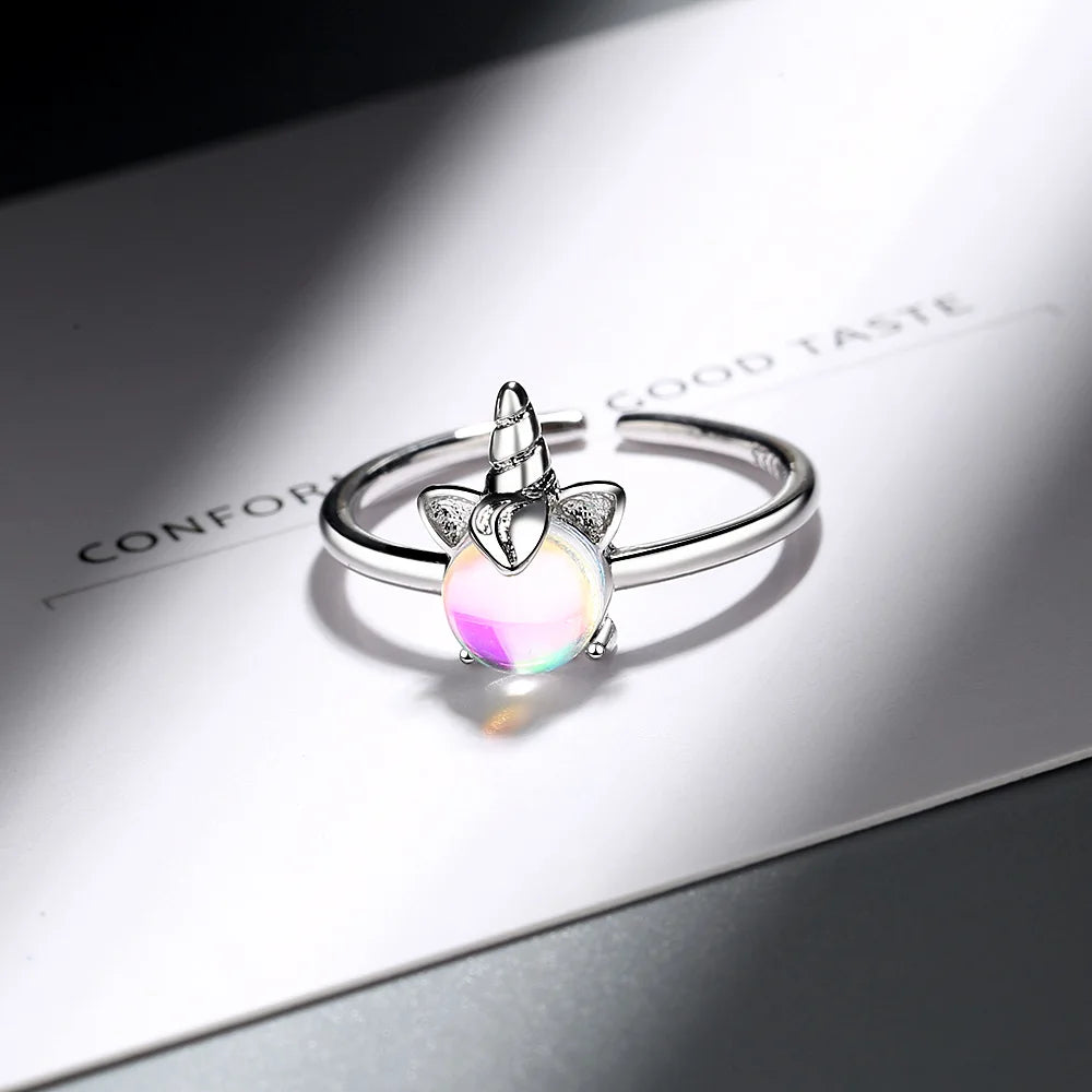 925 Silver Unicorn Opal Adjustable Ring