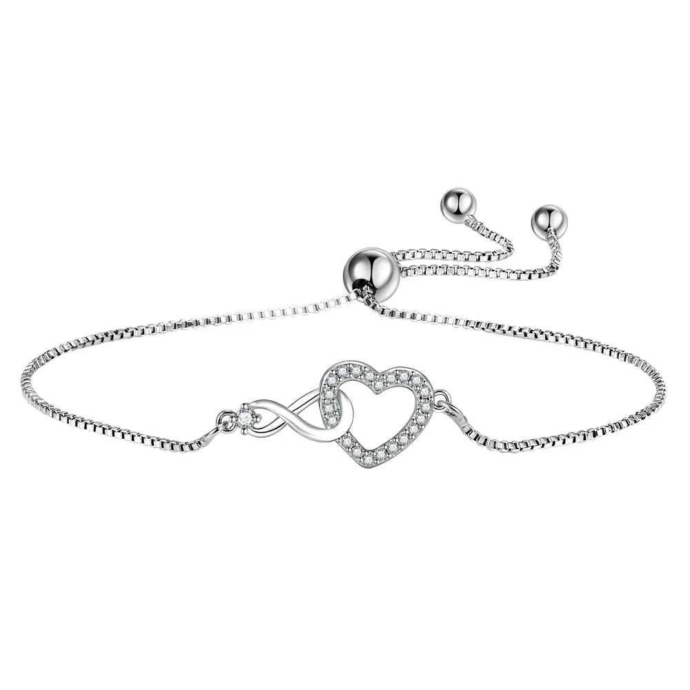 Sterling Silver Heart Bracelet with Zircon Accents