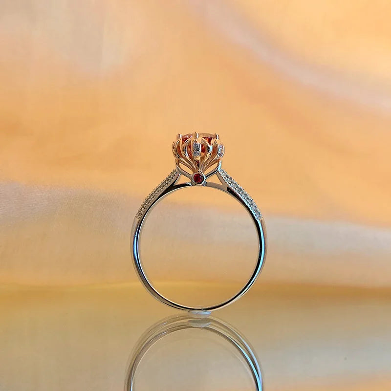 1CT Red Moissanite Ring in White Gold-Plated Sterling Silver