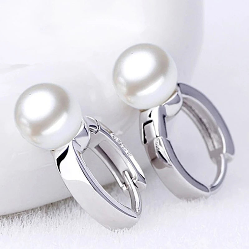 925 Sterling Silver Freshwater Pearl Hoop Earrings