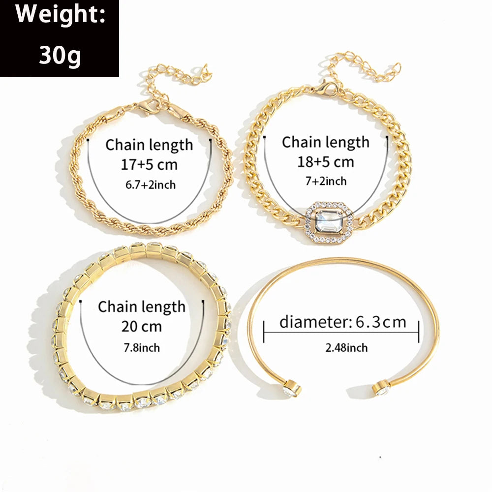 4-Piece Twisted Bangle & Hollow Chain Bracelet Set