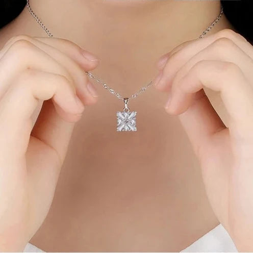 S925 Sterling Square Crystal Pendant Necklace