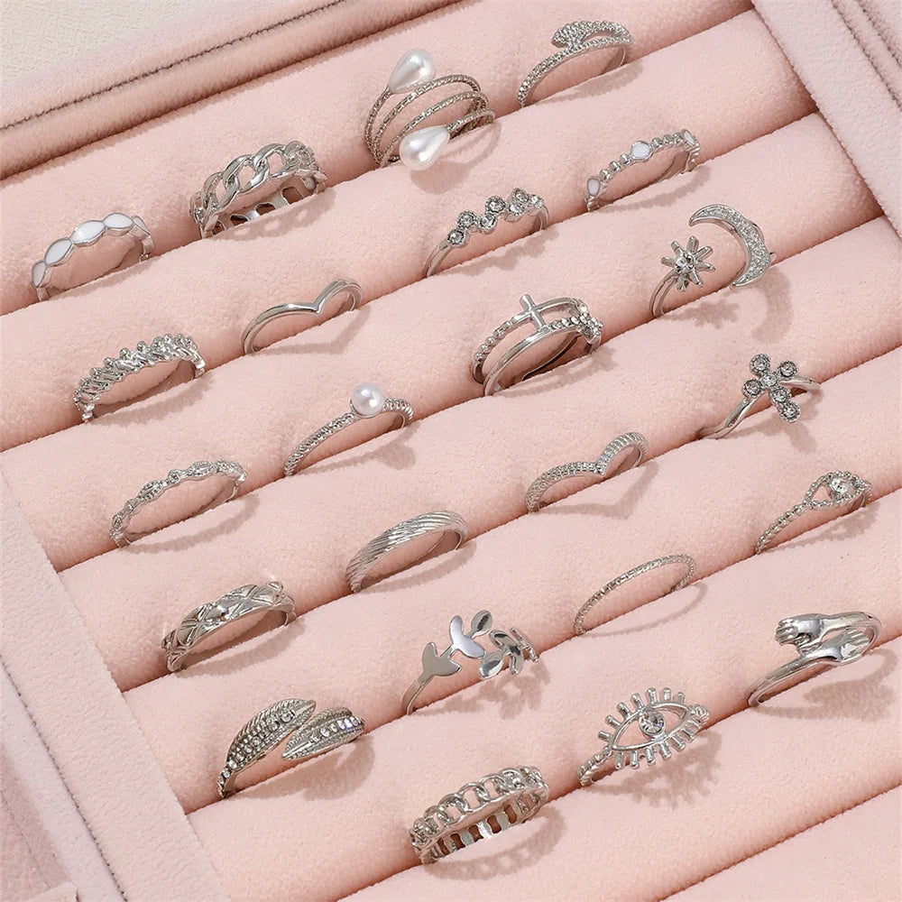 23-Piece Faux Pearl & Rhinestone Ring Collection