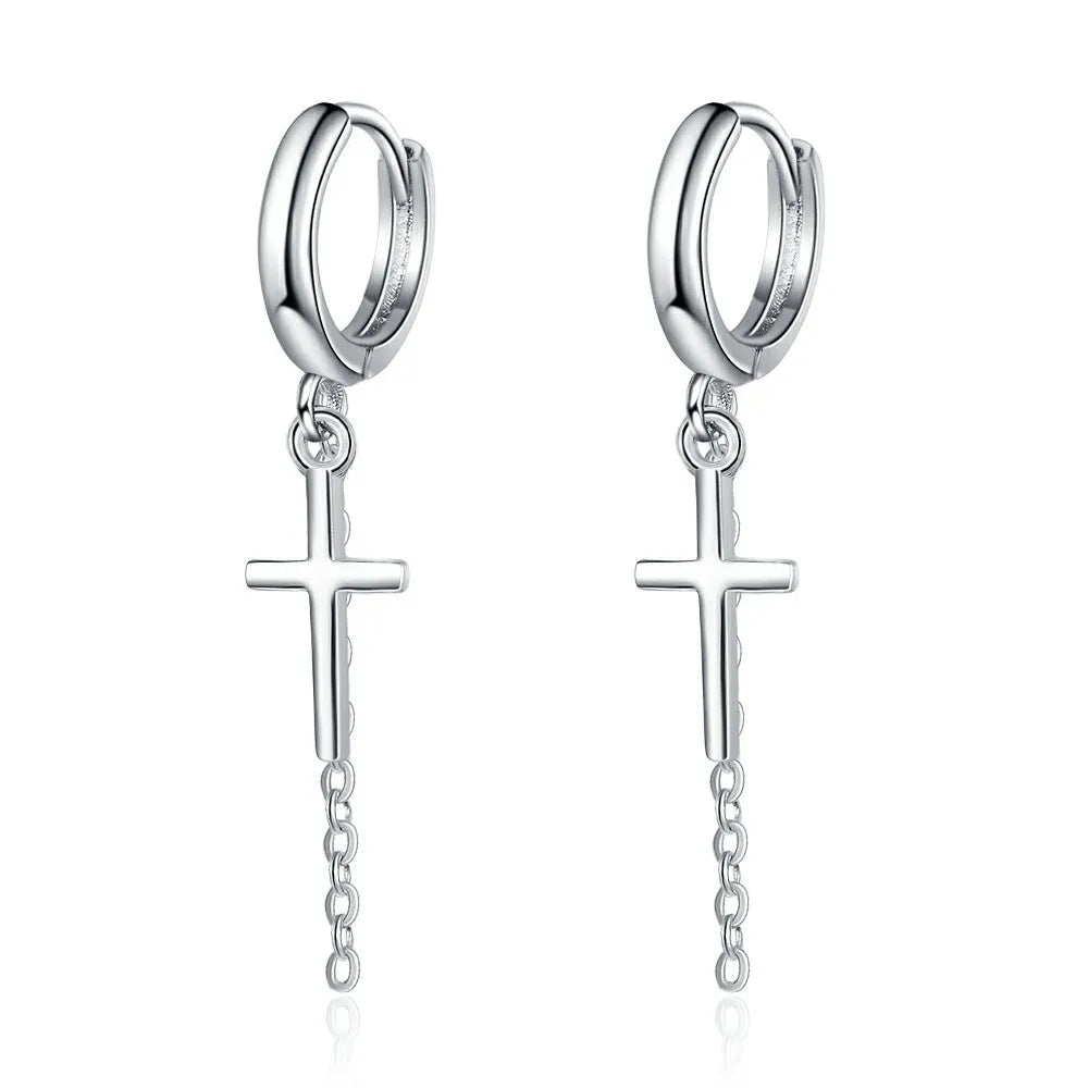 925 Sterling Silver Cross Drop Earrings