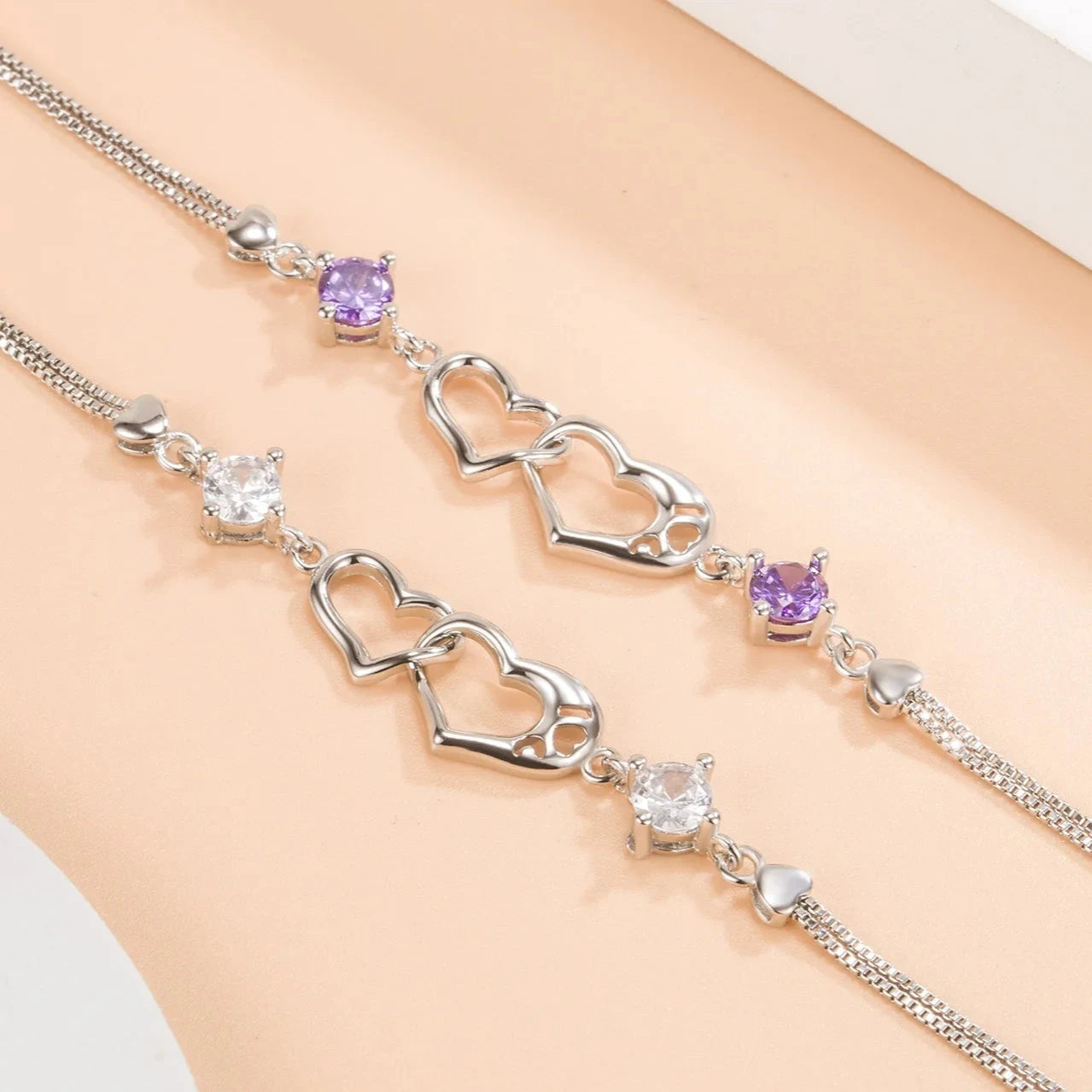 925 Sterling Silver Heart Amethyst Bracelet