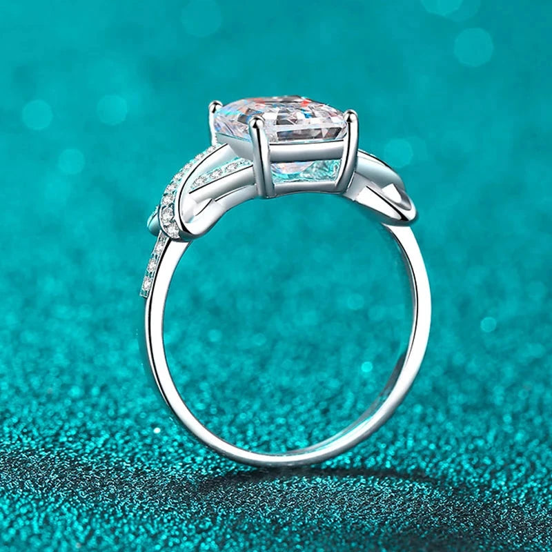 3CT Moissanite Emerald Cut Ring White Gold Plated