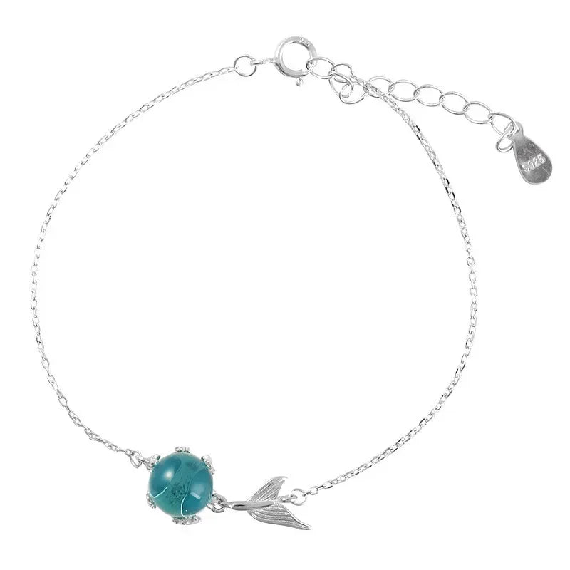 Sterling Silver Fish Tail Crystal Charm Bracelet