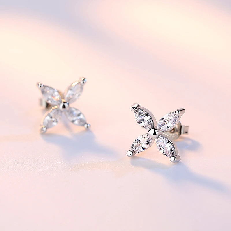 Sterling Silver Crystal Cross Stud Earrings