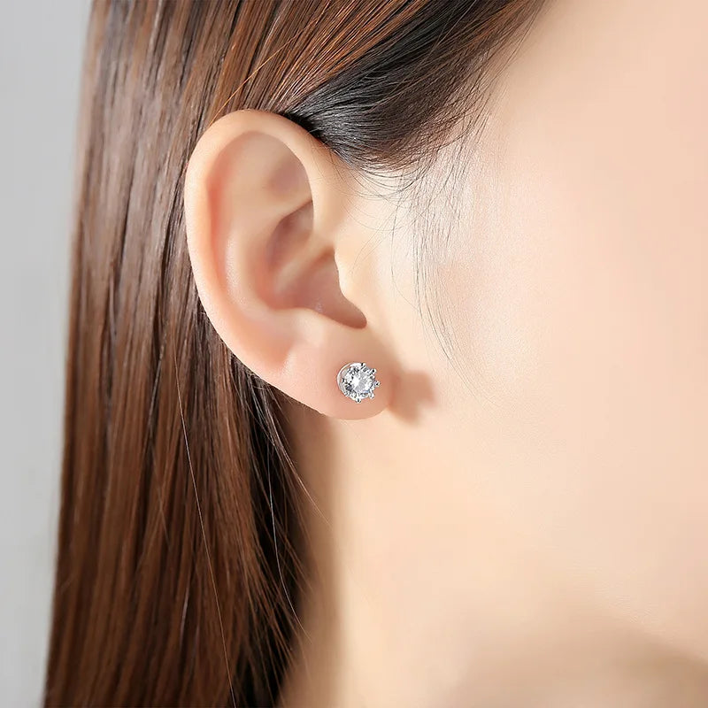 925 Sterling Silver Crystal Crown Stud Earrings