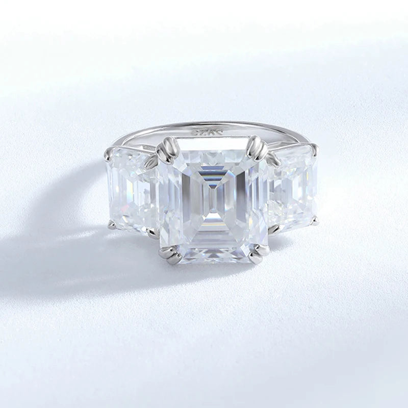 12CT Emerald-Cut Moissanite Engagement Ring