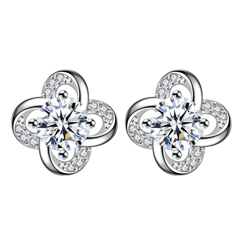 Elegant Flower Crystal 925 Sterling Silver Stud Earrings