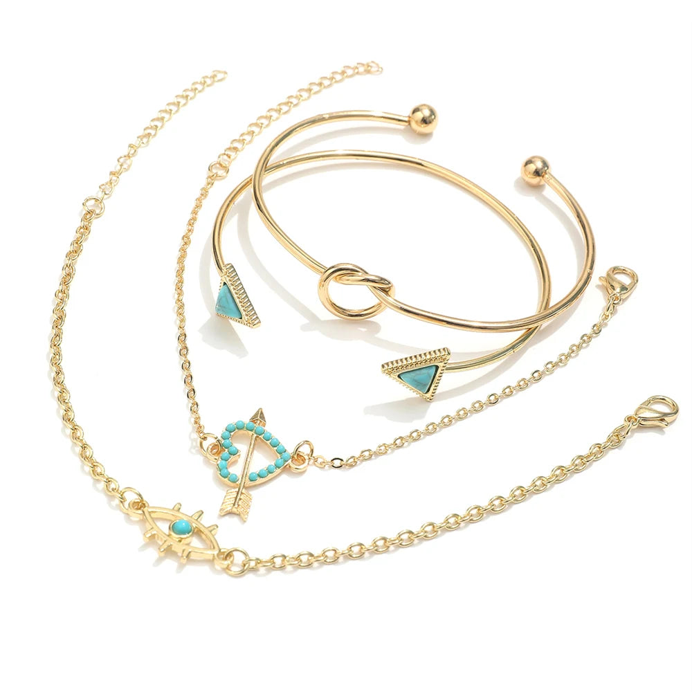 5-Piece Boho Love & Turquoise Charm Bracelet Set