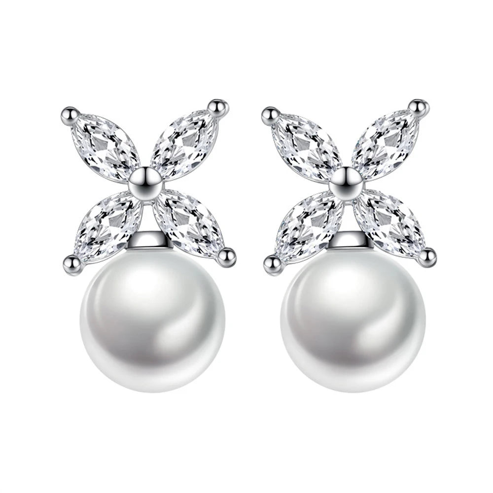 925 Sterling Silver Cross Pearl Stud Earrings