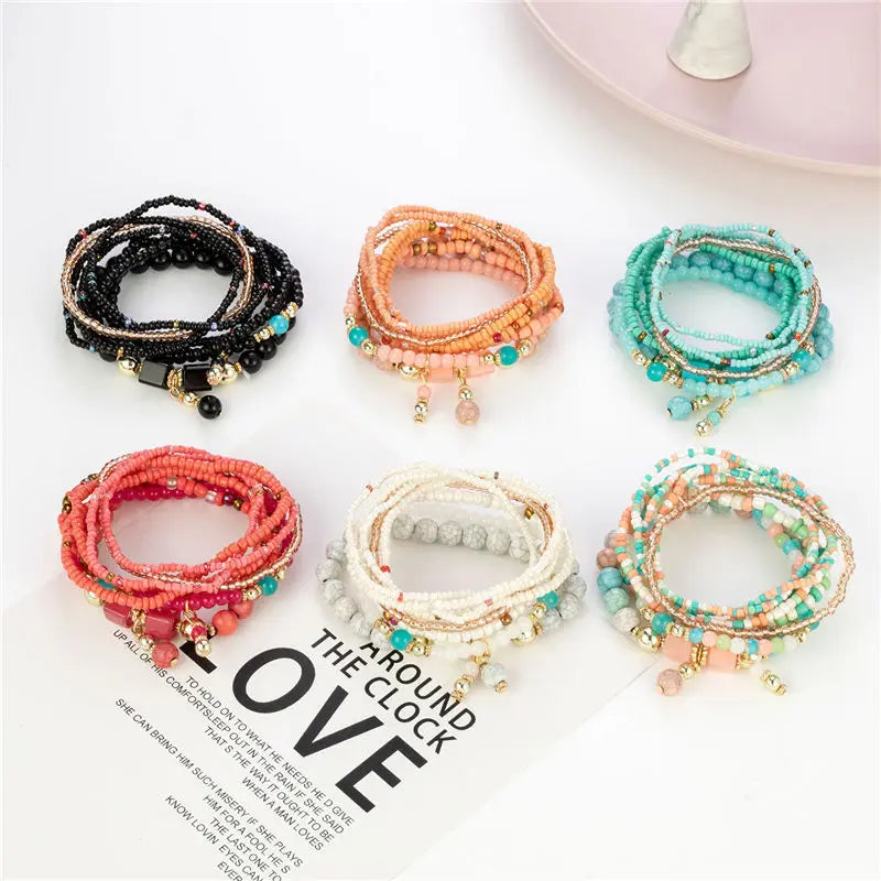 8-Piece Boho Colorful Beaded Bracelet Set