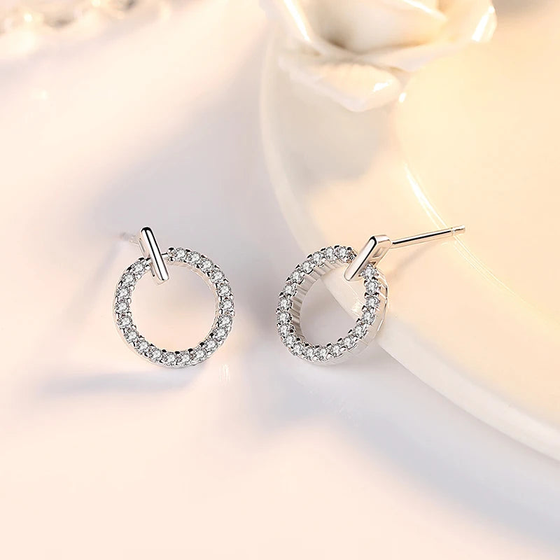 Sterling Silver Round Crystal Zircon Earrings