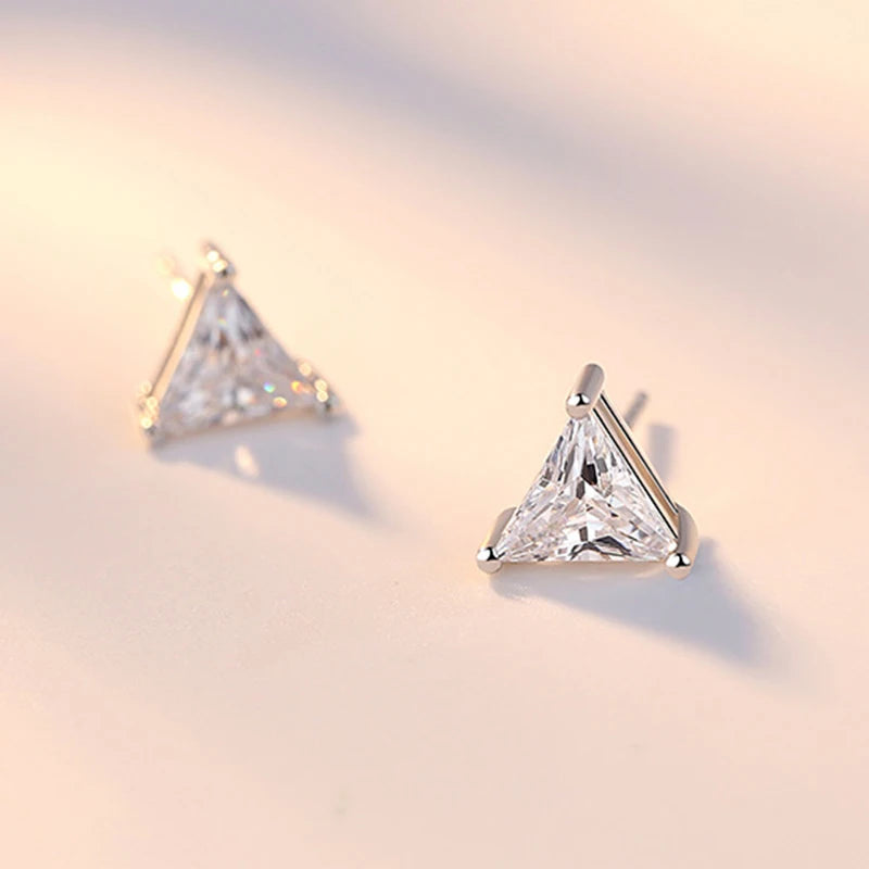 925 Sterling Silver Triangle Crystal Stud Earrings