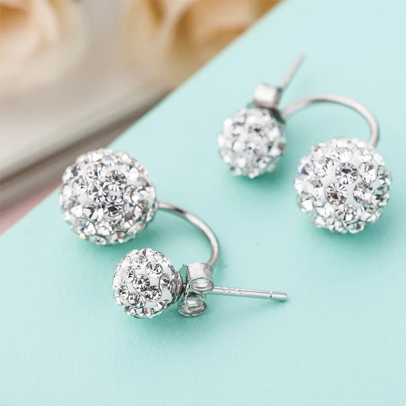 925 Sterling Silver Crystal Ball Stud Earrings