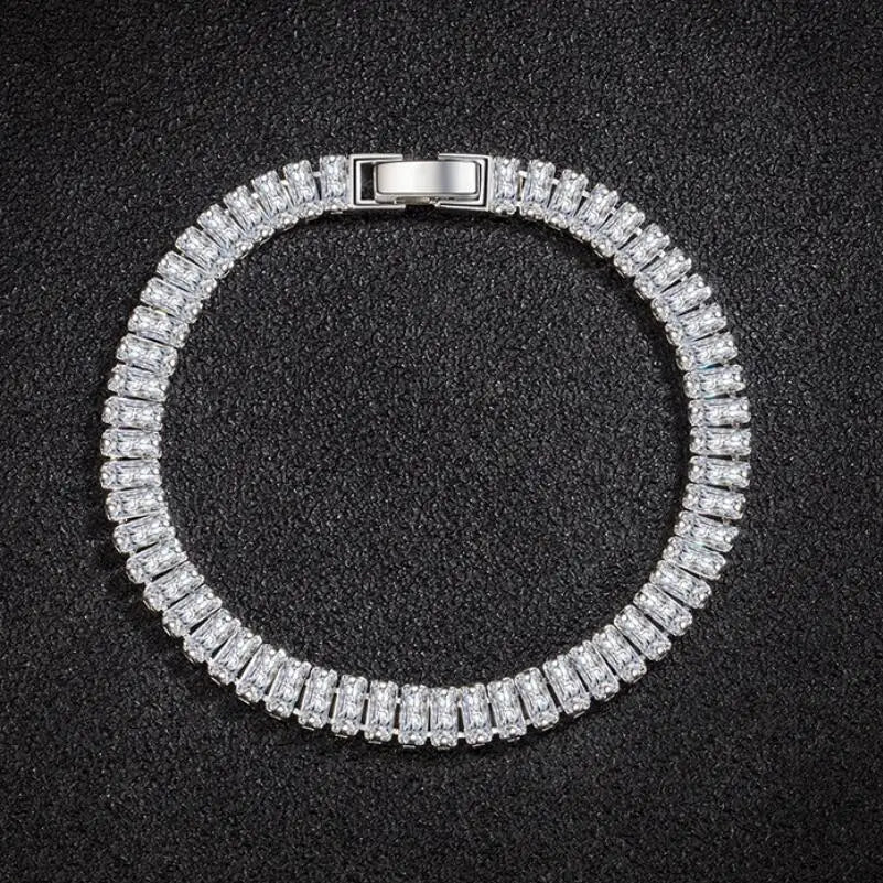 925 Sterling Silver Zircon Crystal Link Bracelet