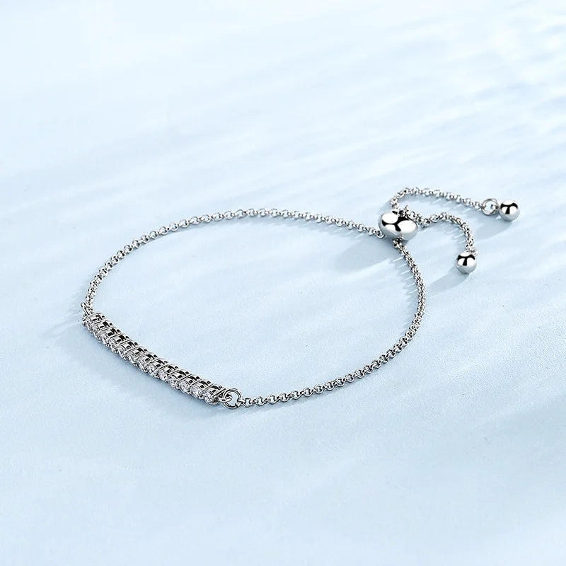 925 Sterling Silver Zircon Row Adjustable Bracelet