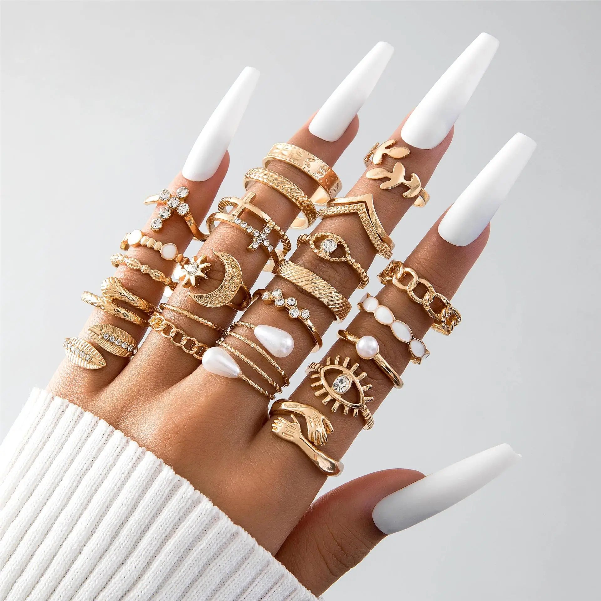 23-Piece Boho Geometric Knuckle Ring Set