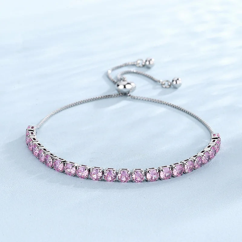 925 Sterling Silver Pink Zircon Adjustable Bracelet