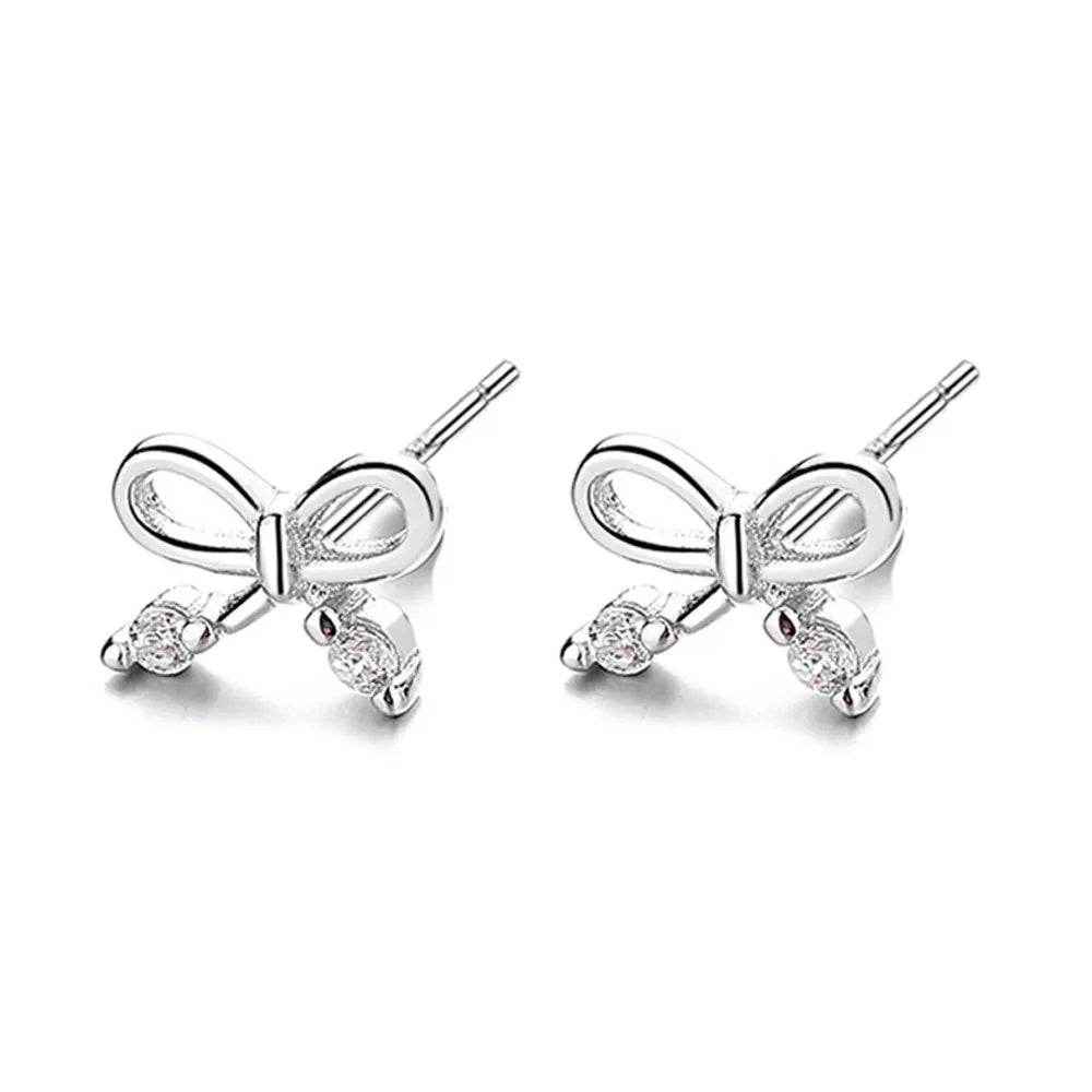 Sterling Silver Bow Crystal Stud Earrings