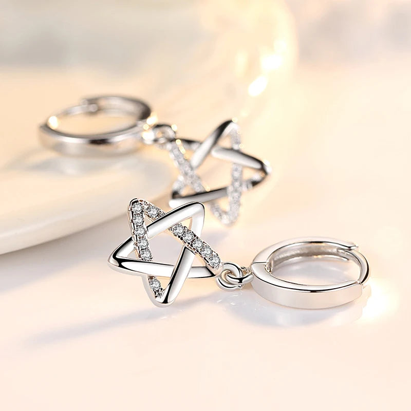 925 Sterling Silver Star Crystal Drop Earrings