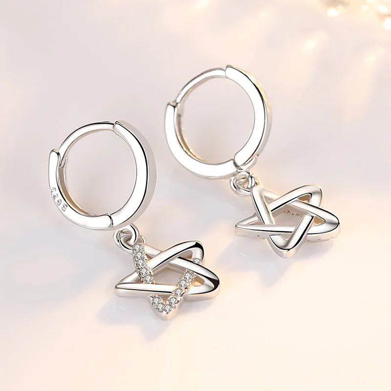 925 Sterling Silver Star Crystal Drop Earrings