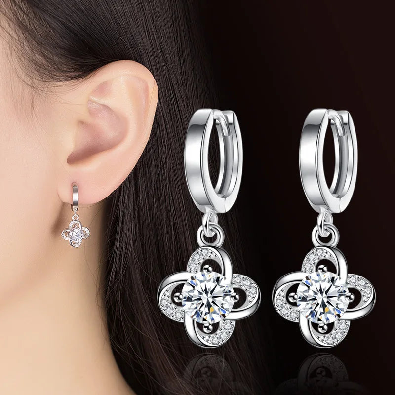 925 Silver Crystal Flower Drop Earrings