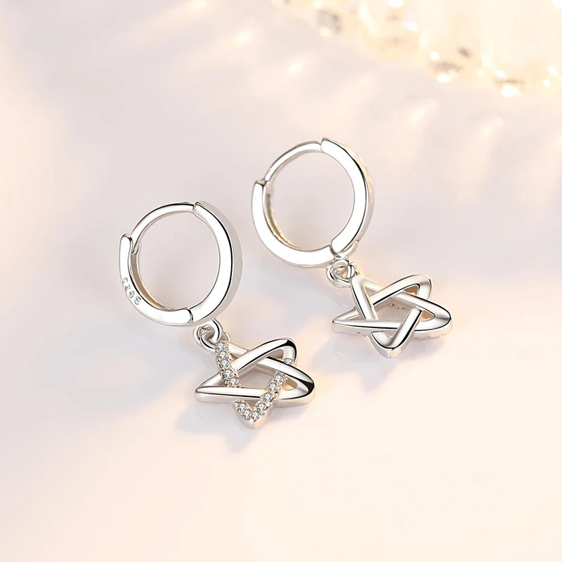 S925 Silver Star Crystal Drop Earrings