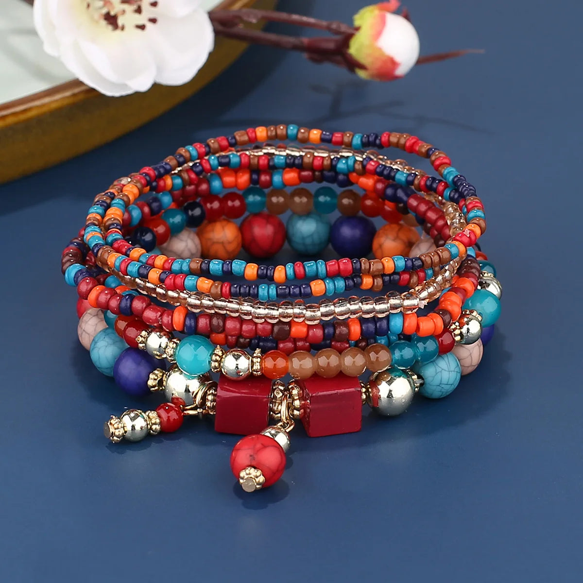 8-Piece Boho Colorful Beaded Bracelet Set