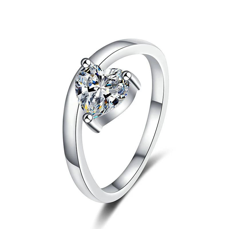 1CT Heart Cut Solitaire Moissanite Ring in Sterling Silver