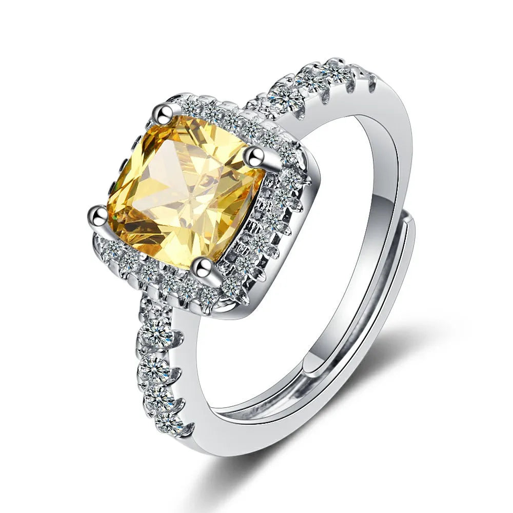 S925 Adjustable Square Crystal Wedding Ring