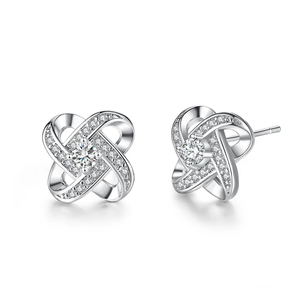 925 Sterling Silver Crystal Cross Stud Earrings