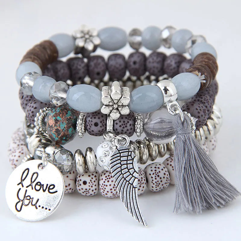 Bohemian Flower & Tassel Multilayer Charm Bracelet