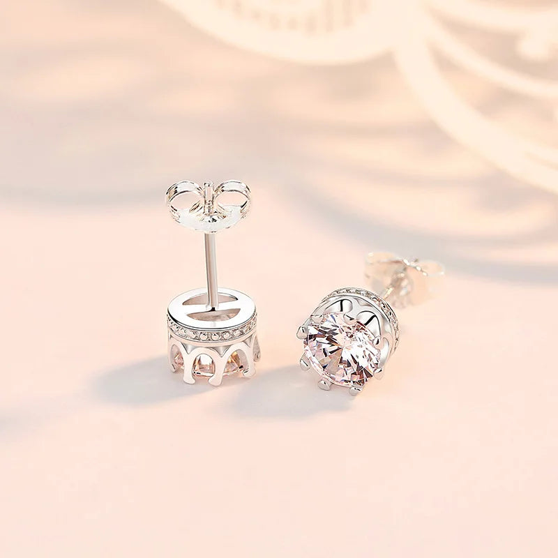 925 Sterling Silver Crystal Crown Stud Earrings