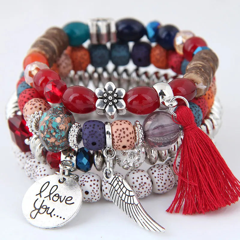 Bohemian Flower & Tassel Multilayer Charm Bracelet