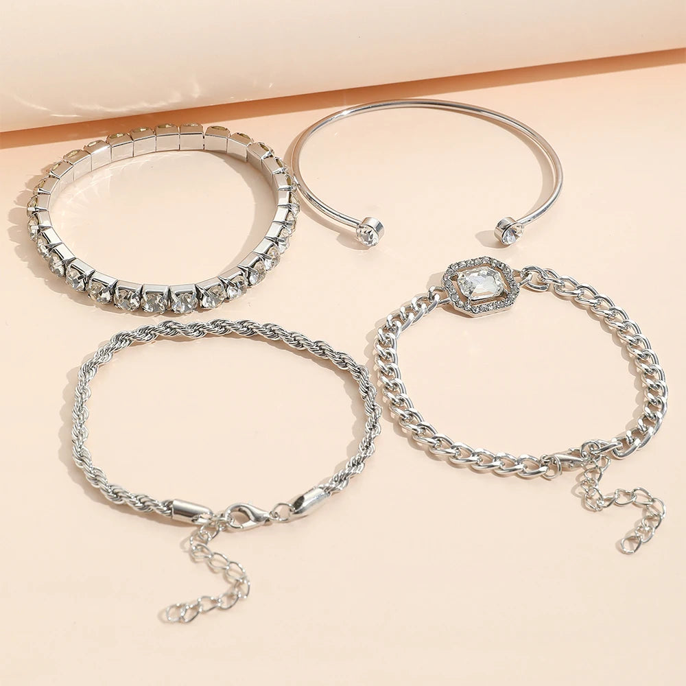 4-Piece Twisted Bangle & Hollow Chain Bracelet Set