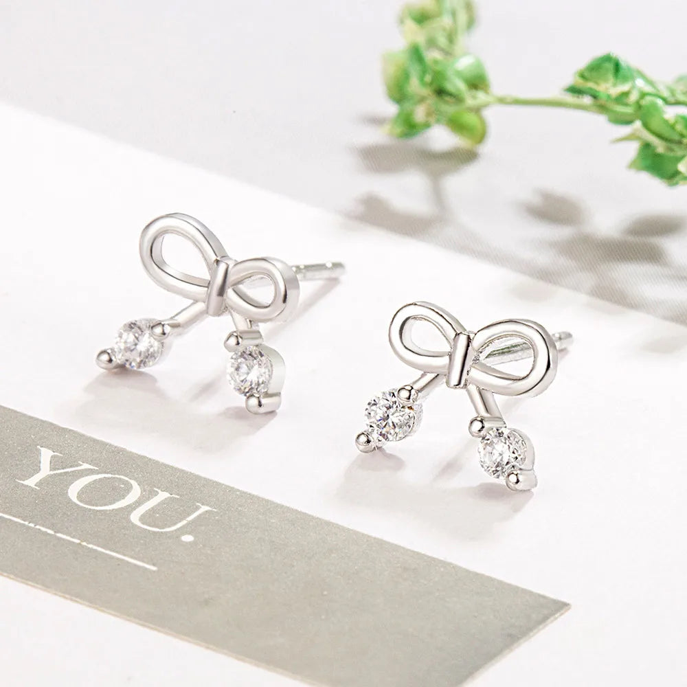 Sterling Silver Bow Crystal Stud Earrings