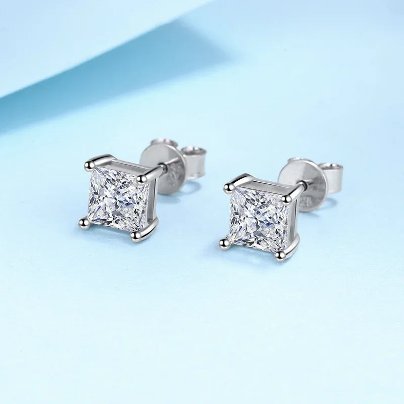 Elegant Sterling Silver Square Crystal Earrings