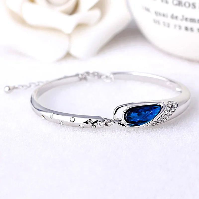 Sterling Silver Blue Crystal Engagement Bracelet