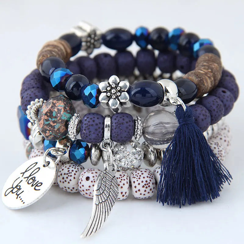 Bohemian Flower & Tassel Multilayer Charm Bracelet