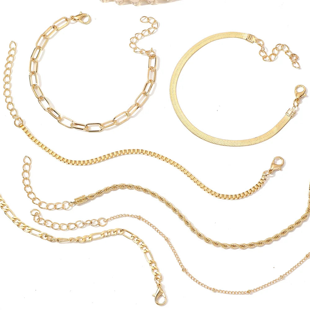 Gold 6-Piece Bohemian Multi-Layer Snake Chain Bracelet Set