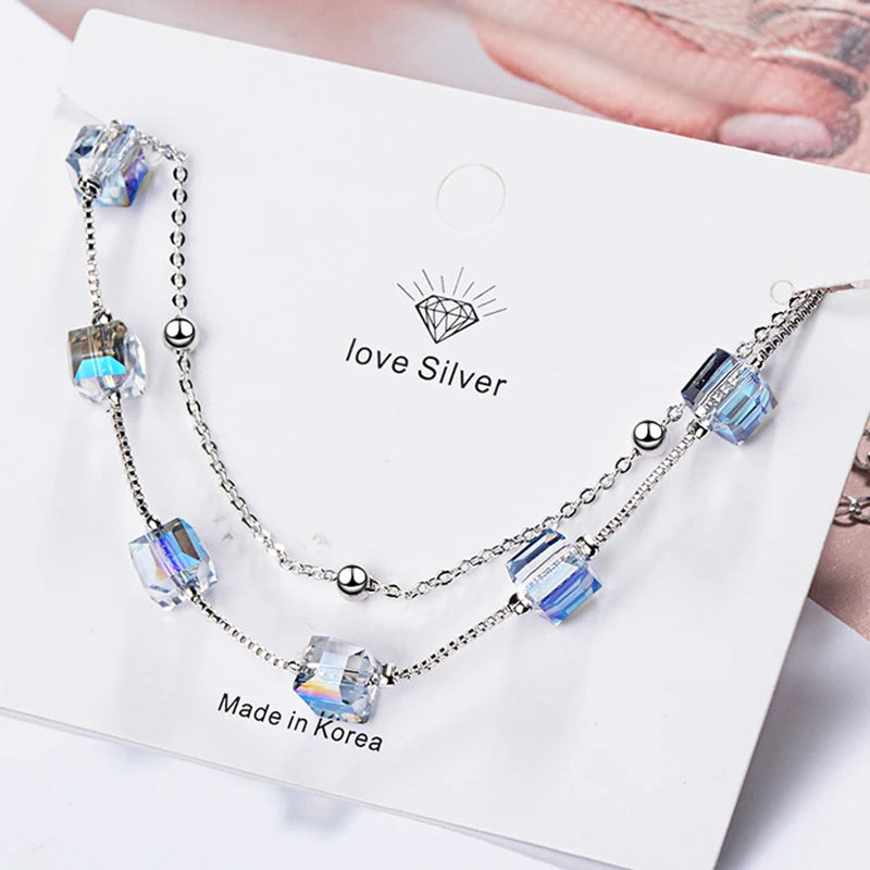 S925 Double-Layer Square Crystal Chain Bracelet