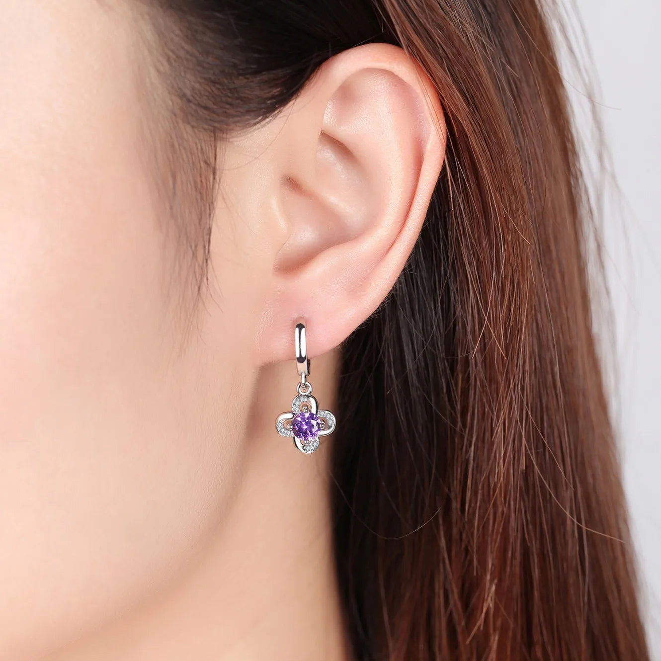 925 Silver Crystal Flower Drop Earrings