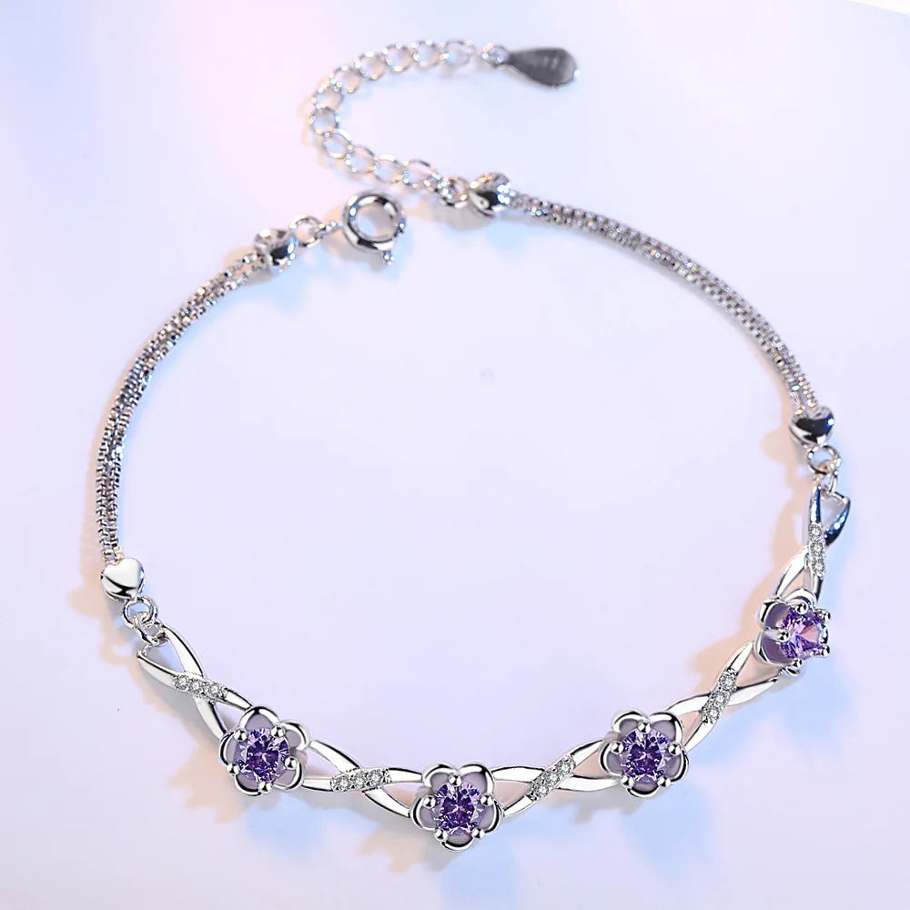 925 Sterling Silver Plum Purple Zircon Bracelet